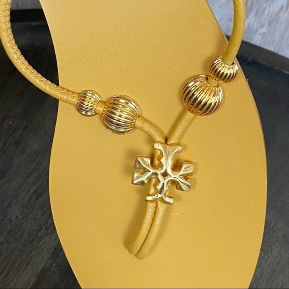 Tory‎ Burch Capri Leather Beaded Flip Flop Sandals Size 7 Women - Picture 9 of 11